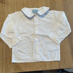 Velani Classics White and Blue Button Down Shirt with Peter Pan Collar
